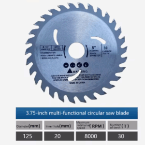 Disco de corte de madera de 5" (125 mm) y 30 dientes de carburo, eje de 20 mm